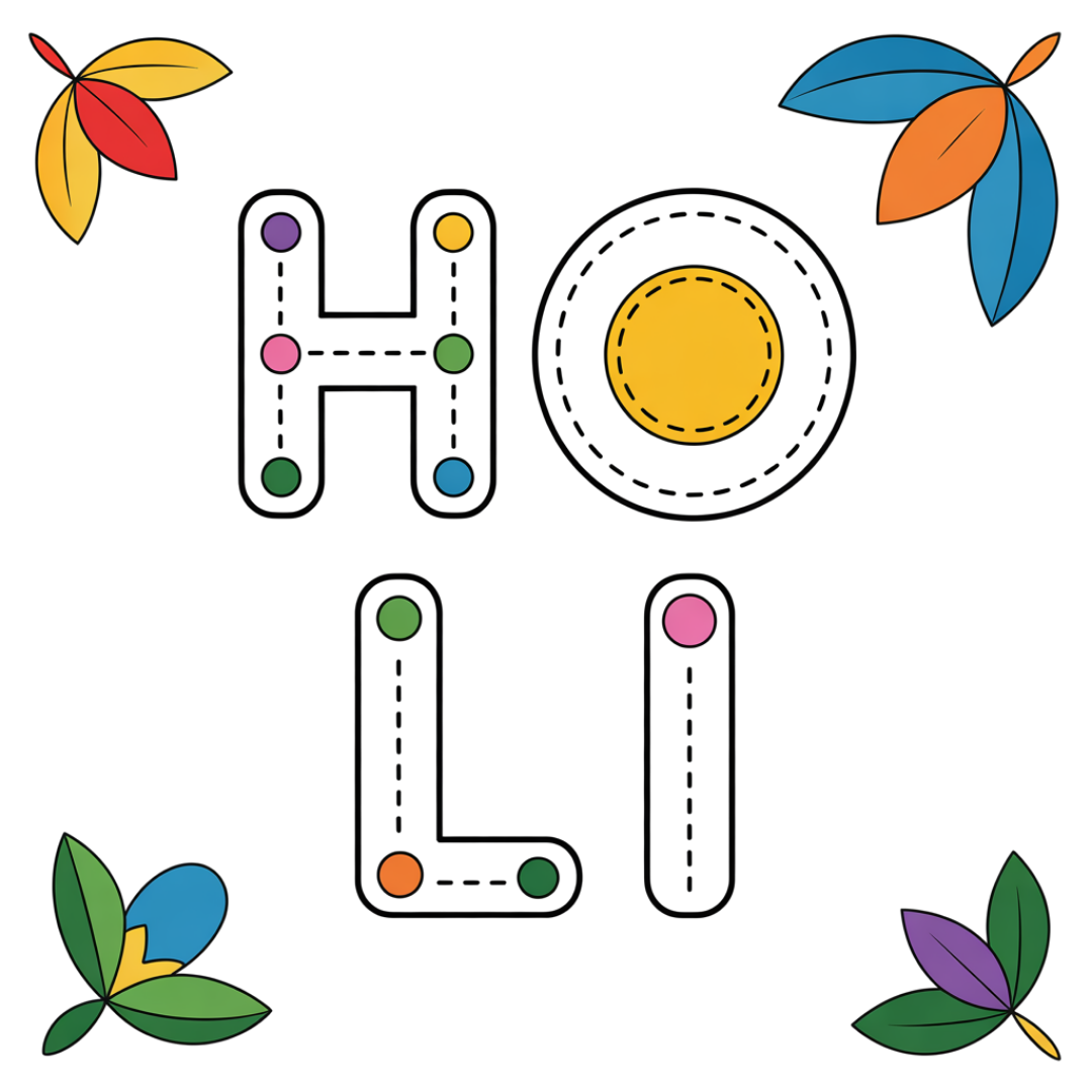 Holi Tracing Activity Book for Preschool Kids | 30 Fun Printable Pages