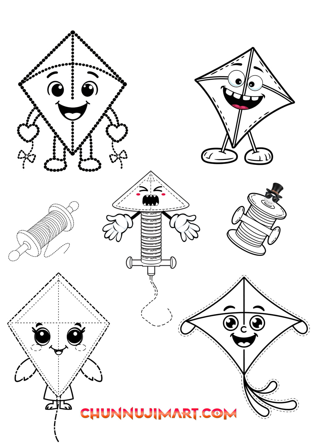 65-Page Kite Coloring & Tracing Book for Kids | My First School