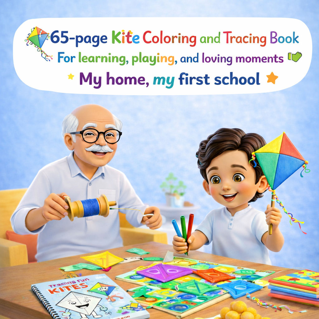 65-Page Kite Coloring & Tracing Book for Kids | My First School