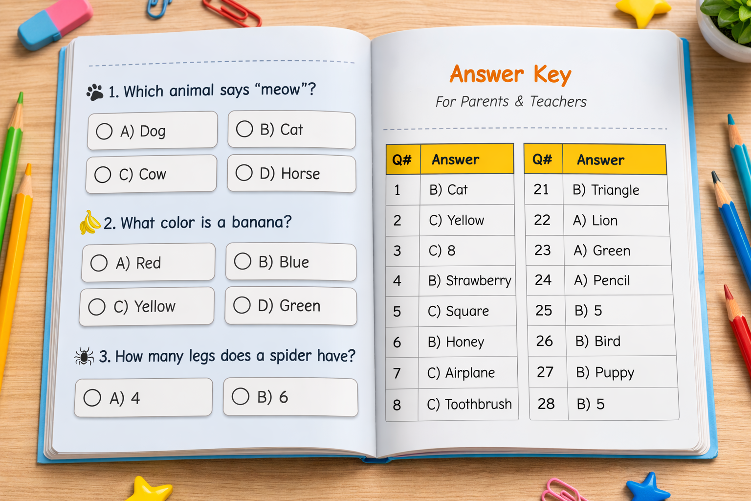 Kids General Knowledge Quiz Book | 40 Fun Questions + Worksheets | Learning Book for Kids