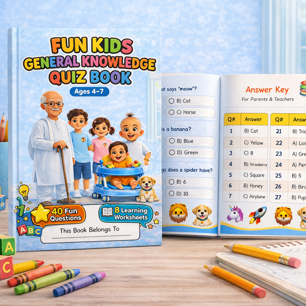 Kids General Knowledge Quiz Book | 40 Fun Questions + Worksheets | Learning Book for Kids