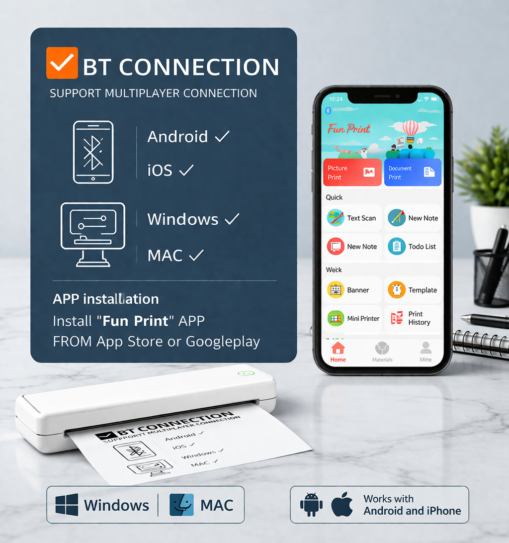 ChunnuJi Smart Print Kit™ – Portable A4 Wireless Printer for Teachers, Students & Business Use