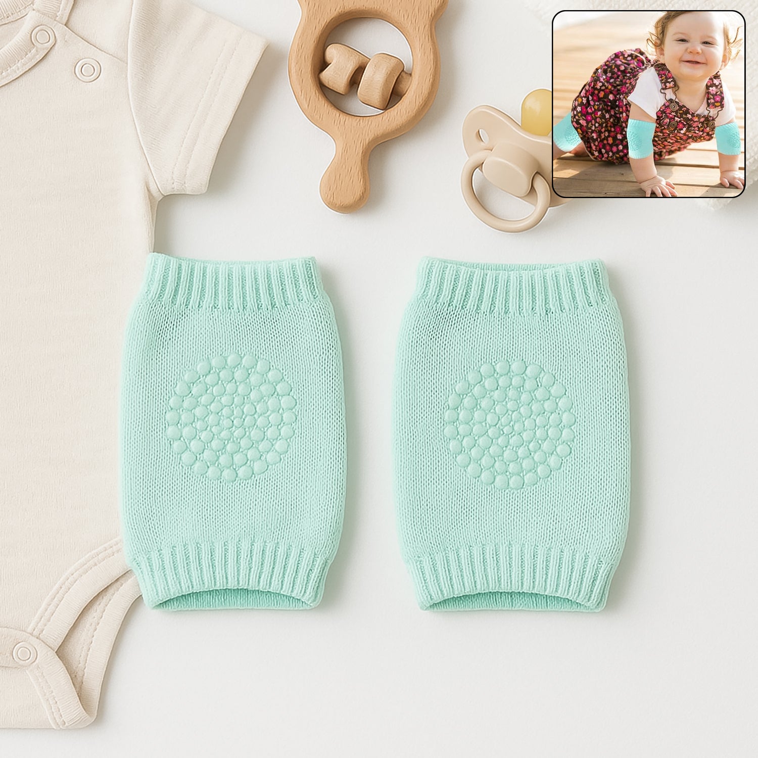 Mint Green Toddler Wool Knit Leg Warmer (Knee Guard) - Baby Care