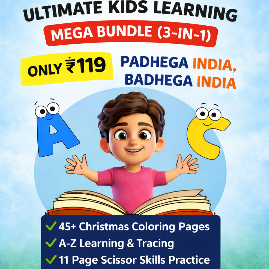 Kids Learning Worksheets Bundle (3-in-1) | A-Z Tracing, Coloring & Skills | Instant Download ₹119